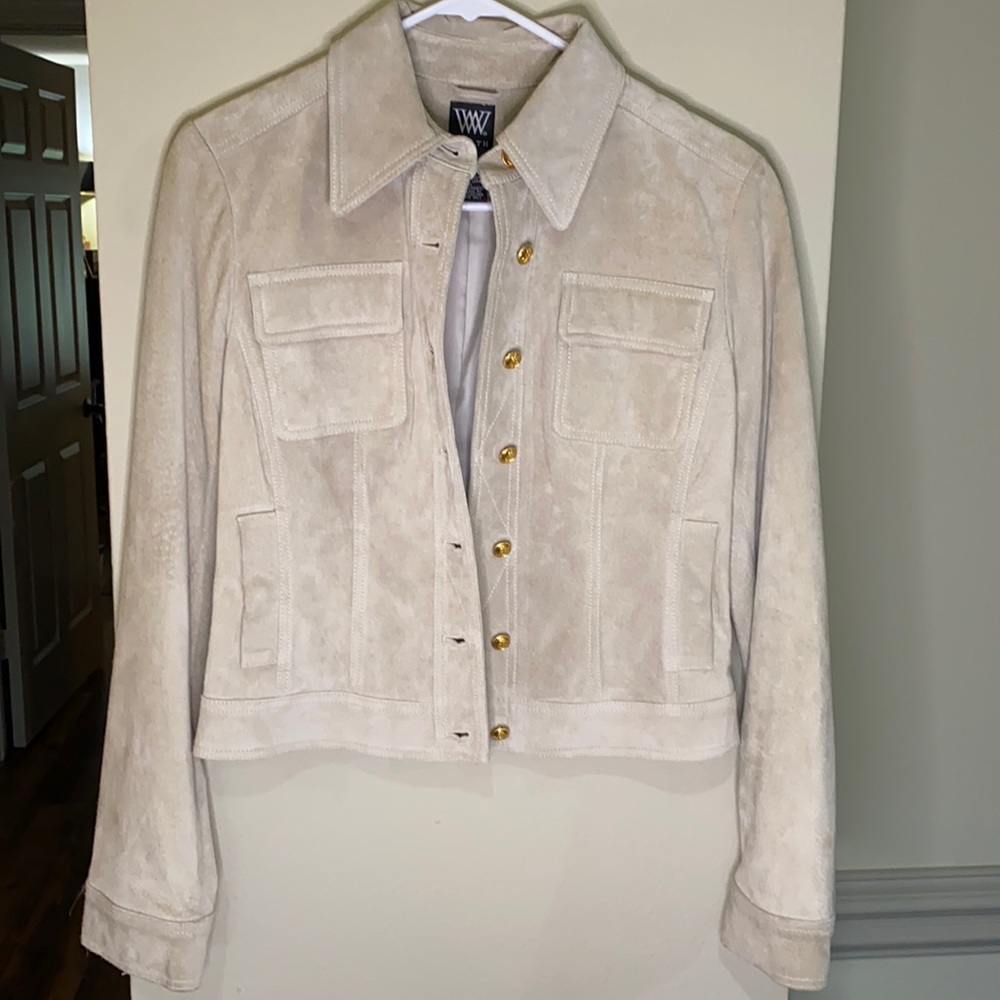 Suede WORTH jacket size 6.  Gold toned buttons